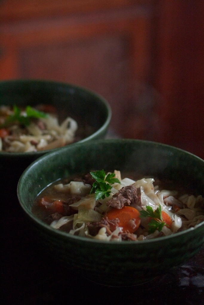Beef and vegetable stew in bowls